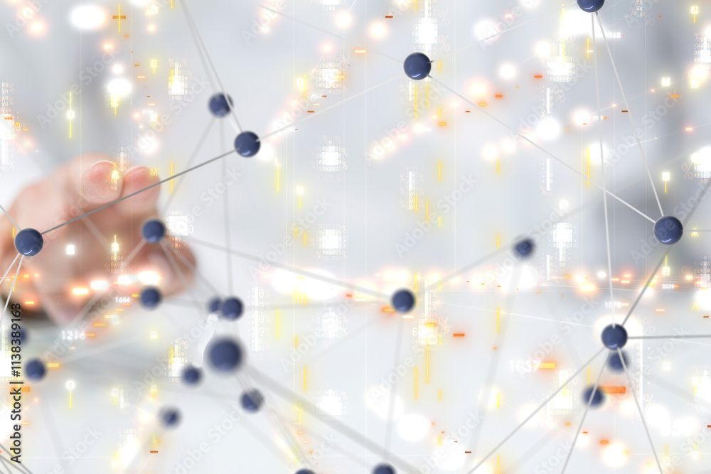 Poster Neural network 3D illustration. Big data and cybersecurity