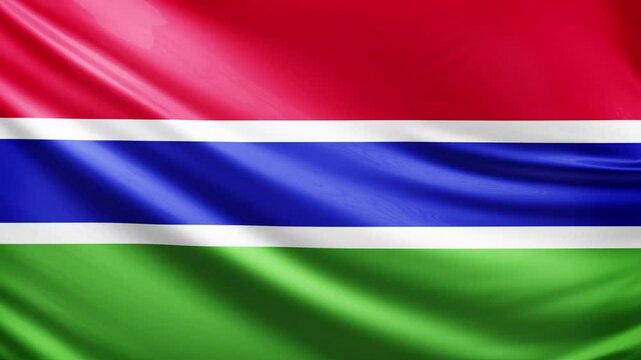 Gambia flag video, close-up shot of symbol of gambian nation, africa, animated flag background video, 3D video of a flag, national symbol of the people, patriotism, full screen