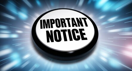 important notice word lettering on a button in digital tech blur background