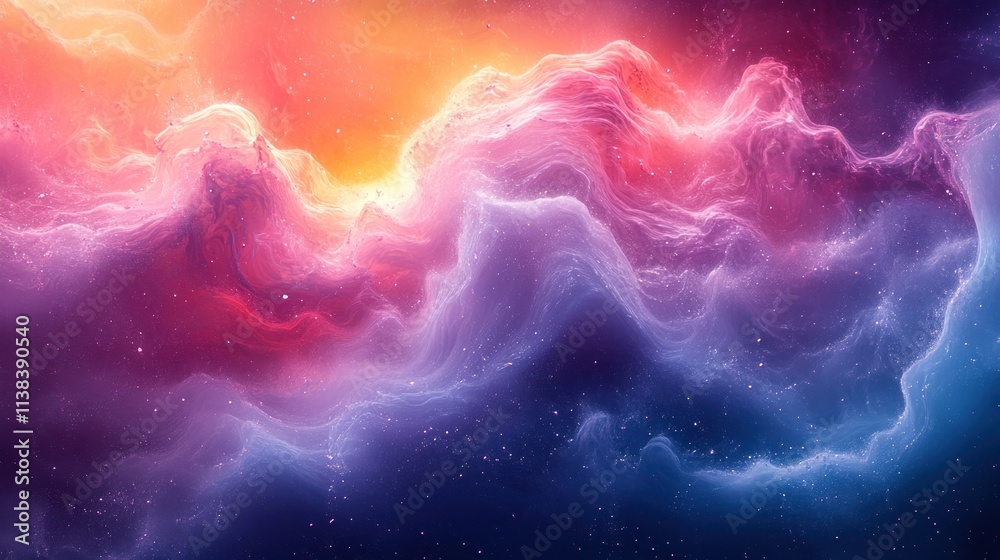 Poster a vibrant cosmic scene with swirling colors resembling a nebula in space.