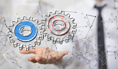 gear Futuristic in Industry 4.0 and business virtual diagram - neural network exposure digital