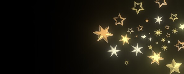 Twinkling Christmas Descent: Striking 3D Illustration Showcasing Falling Festive Twinkling Stars