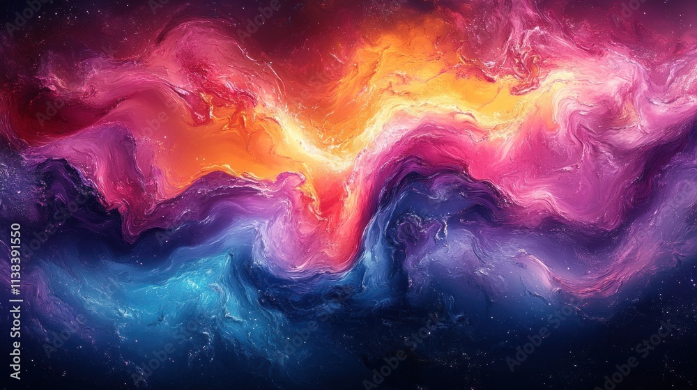 Poster a vibrant cosmic swirl of colors resembling a nebula in deep space.