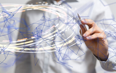 abstract lines with dots over dark background.  - neural network exposure digital