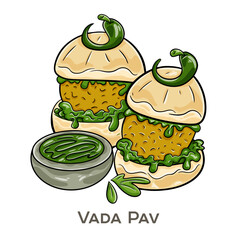 Vada Pav is a popular street food from Mumbai, consisting of a spicy potato fritter (vada) served inside a soft bread roll (pav), often accompanied by tangy and spicy chutneys.