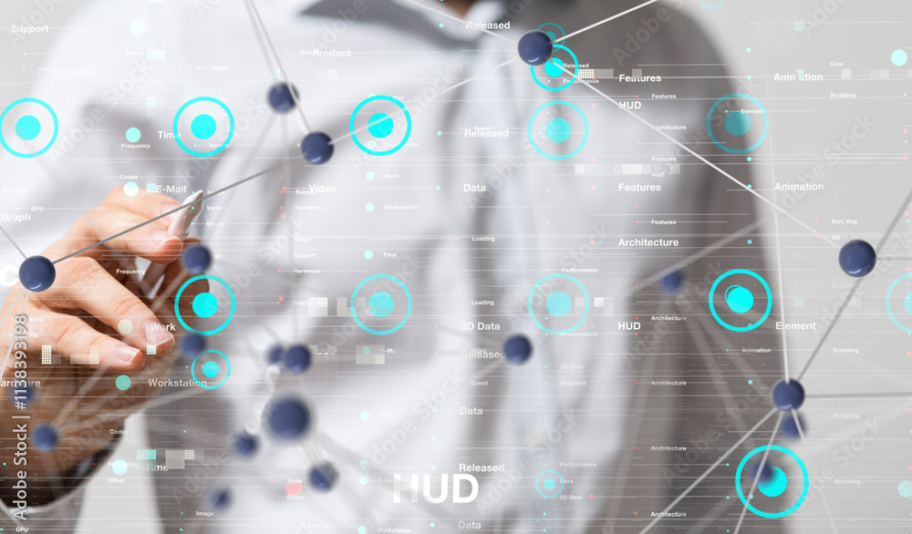 Aufkleber neural network 3d illustration. big data and cybersecurity