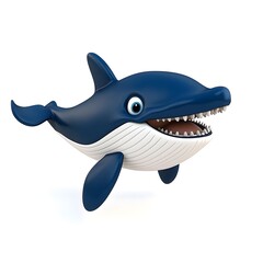 Fototapeta premium Cute and Playful Cartoon Whale Character with Bright Blue Color and Friendly Expression, Perfect for Children's Books and Educational Materials