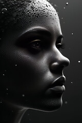 Textured Grayscale Profile with Water Droplets in Dramatic Lighting