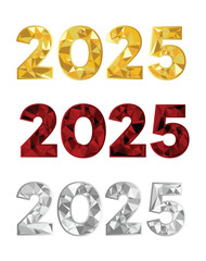 set of 2025 Diamond golden silver ruby typography vector poster