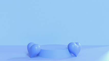3D Render of Stage Template with Love Decorations in Blue
