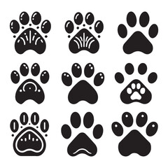 Black silhouette of a paw print, isolated.