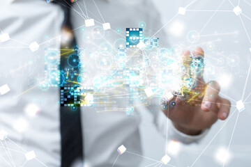 Neural network 3D illustration. Big data and cybersecurity