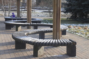 snowy benches in the park, Moscow, South Butovo, December 2024, 3