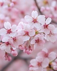 Obraz premium Close-Up of Delicate Cherry Blossom Flowers in Soft Pink Background