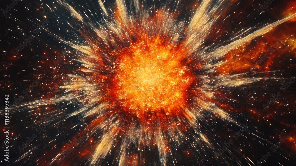 Poster A vibrant explosion in space, depicting a cosmic event or supernova.