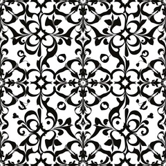 Elegant Black and White Floral Pattern: A seamless, intricate pattern featuring black floral motifs on a white background.