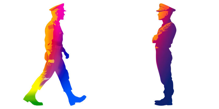 colorful soldiers walking, standing, white background clip art preview
