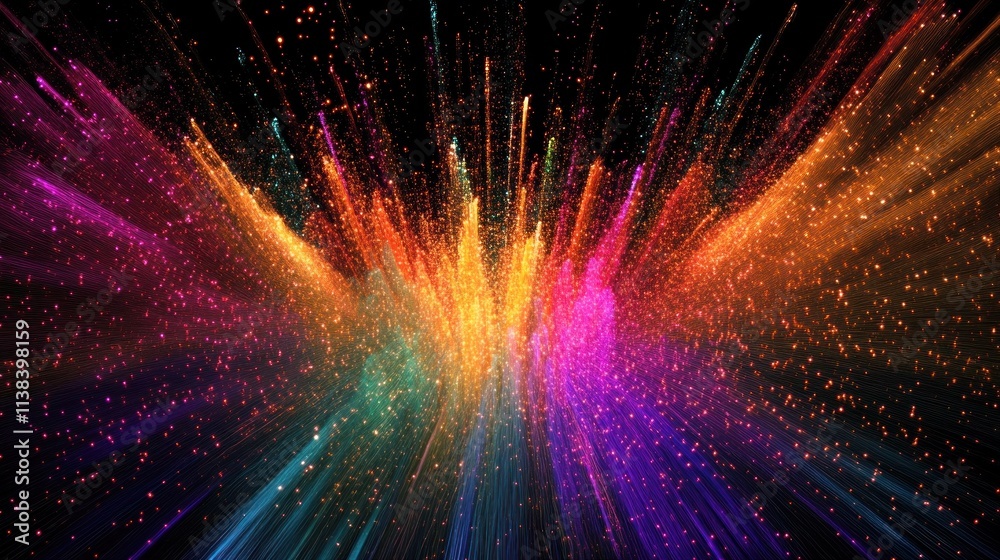 Leinwandbilder A vibrant explosion of colorful particles creating a dynamic visual effect.
