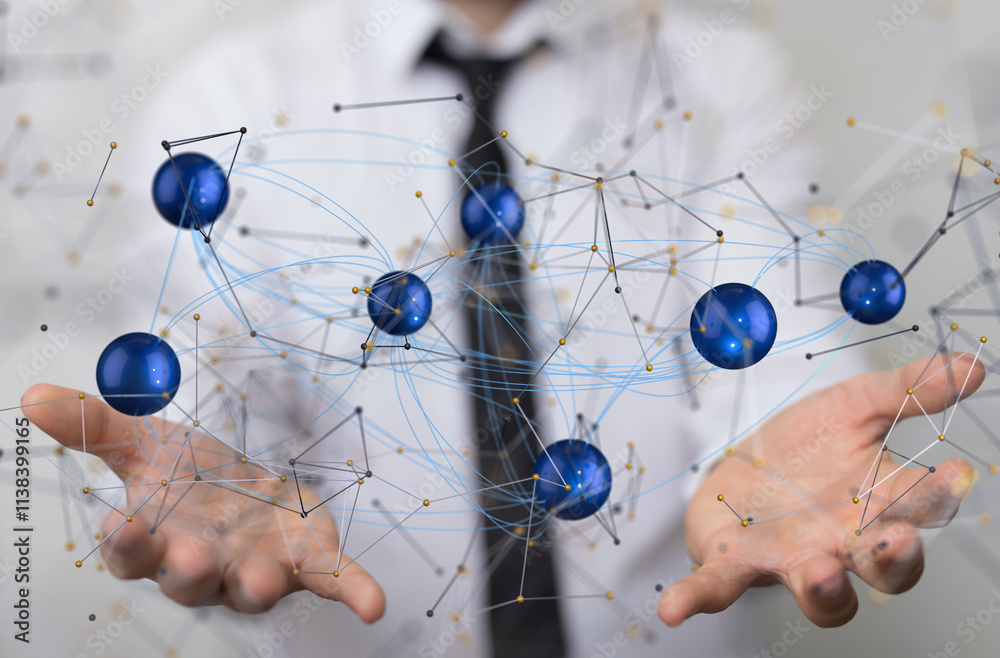 Poster conference Digital Network and data concept 3d - neural network exposure digital