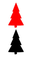 Fototapeta premium Christmas Tree Flat Red and Black Isolated Vector Transparent Background Hand Drawn Icon