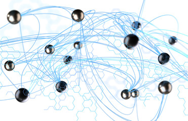 Global network. Blockchain. 3D illustration. Neural networks and artificial intelligence. Abstract  - connection