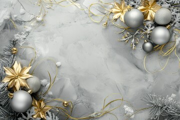 Fototapeta premium elegant grey and gold with winter ornaments and empty space for text 