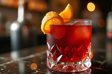 Sophisticated Negroni Cocktail with Orange Garnish in Ambient Light