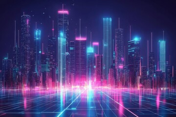 Fototapeta premium Neon Cityscape Futuristic City at Night Digital Art Cyberpunk