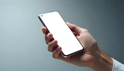 Realistic Hand Holding Phone with White Display for Mockup Designs