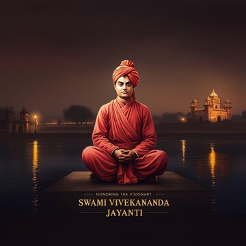 Swami Vivekananda Jayanti Vector illustration, National Youth Day of India 12th January, remembering Swami Vivekananda