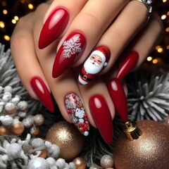 red Christmas nails Santa Claus