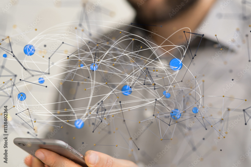 Poster conference Digital Network and data concept 3d - neural network exposure digital