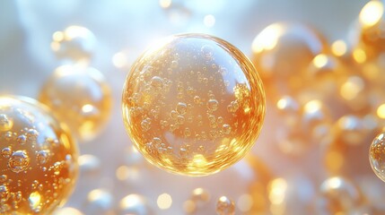 Colorful circles bubbles and oil droplets float in the water, health and skincare concept, revitalizing and nourishing the skin. Abstract bubbles in the air, 3d background render. Macro of bubbles