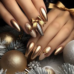 Christmas  golden nails
