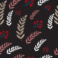 Print Winter holidays background with pine branches and snowflakes. Winter card design. seamless White snow falling on sky blue  pattern. repeating texture for  greeting card or banner. Vector eps10 