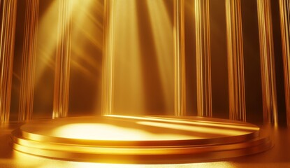 Golden Stage With Illuminated Columns Background