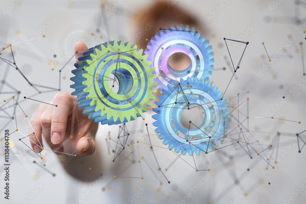 Poster gear technology background. big data concept - neural network exposure digital