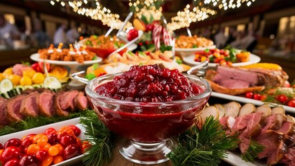 Cranberry sauce Christmas buffet festive holiday centerpiece food celebration table feast dinner