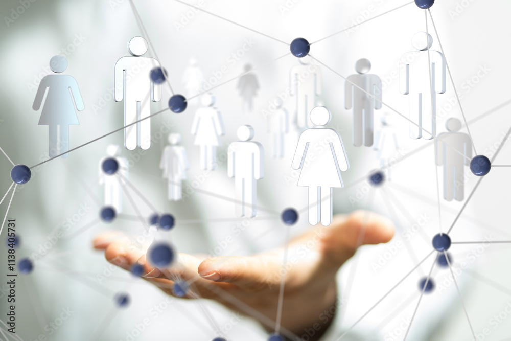 Fototapete Global network. Blockchain. 3D illustration. Neural networks and artificial intelligence. Abstract