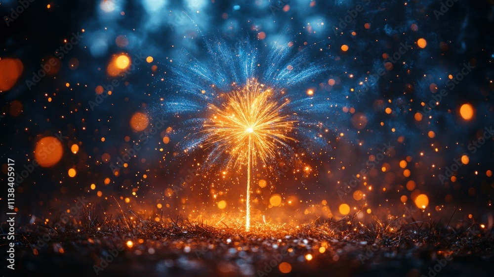 Poster A vibrant firework display illuminating a dark, sparkling background.