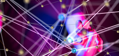 Global network. Blockchain. 3D illustration. Neural networks and artificial intelligence. Abstract