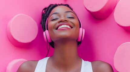 Fototapeta premium They fell for her madness. Shot of a happy woman using earphones at the gym, with copy space