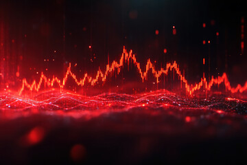 Red glowing stock chart with particle wave.