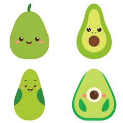 Cute Cartoon Avocado Characters in Various Styles and Expressions for Fun Illustrations