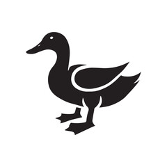 Duck sign. Duck black silhouette isolated on white background. Vector illustration