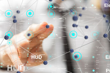 Neural network 3D illustration. Big data and cybersecurity