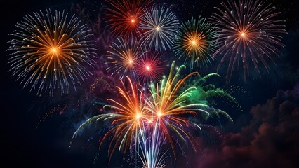 New Year Celebration Spectacular Fireworks Festive Night Sky Colorful Lights Excitement and Joyful Vibes