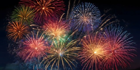 New Year Celebration Spectacular Fireworks Festive Night Sky Colorful Lights Excitement and Joyful Vibes