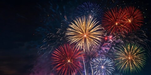 New Year Celebration Spectacular Fireworks Festive Night Sky Colorful Lights Excitement and Joyful Vibes