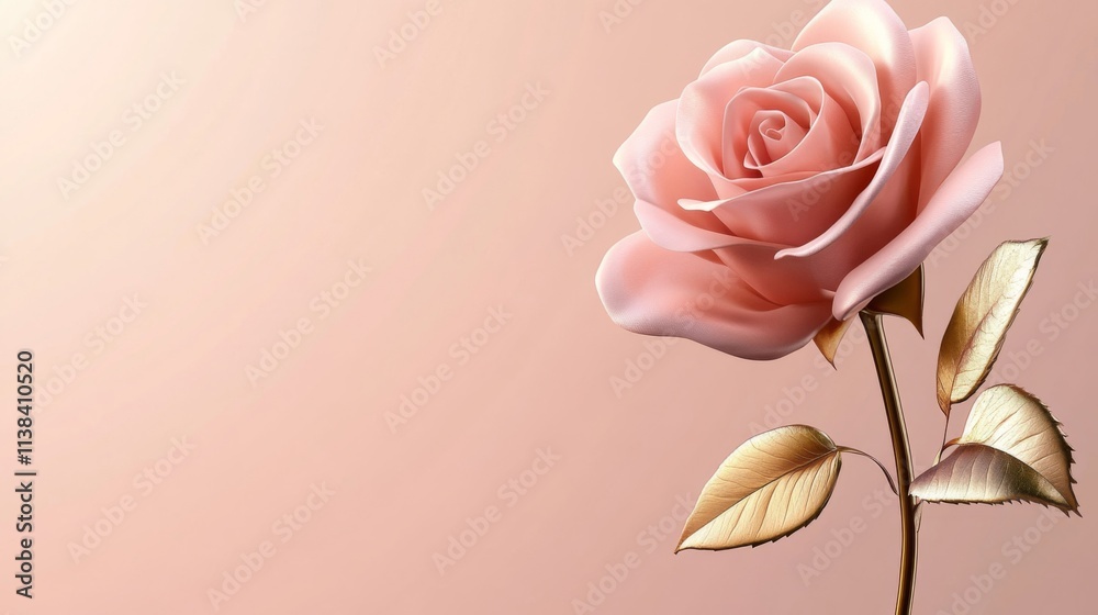 Canvas Prints A single pink rose with gold leaves stands elegantly